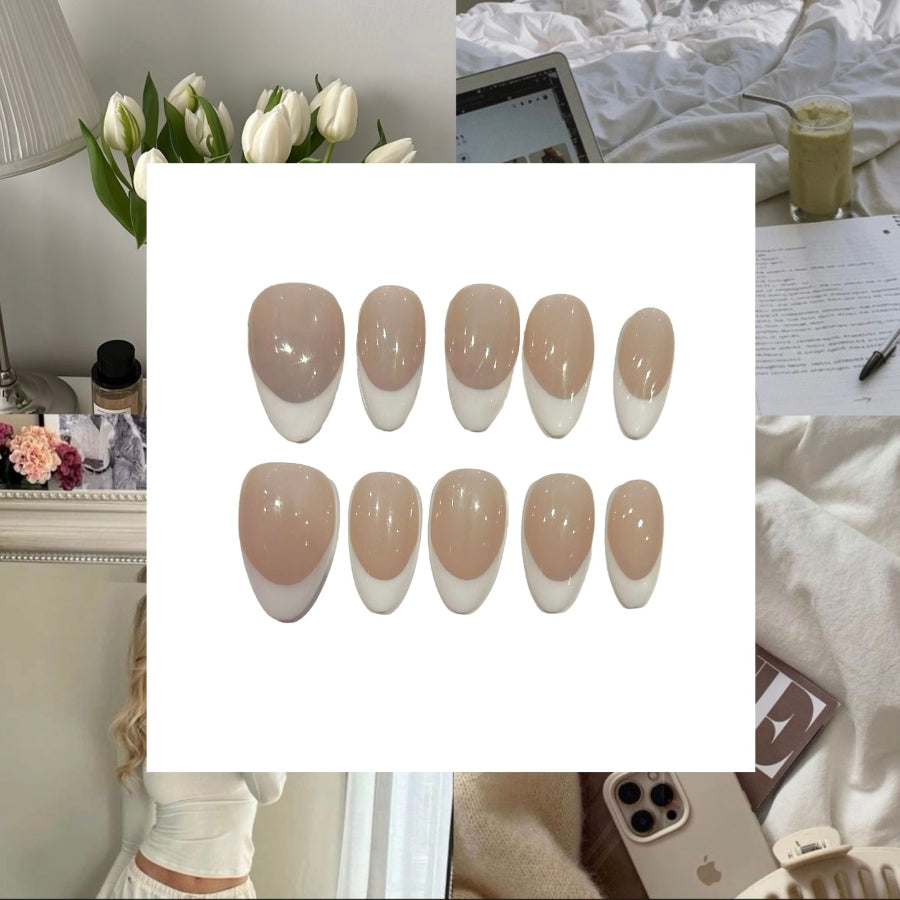 White French Tip Acrylic Almond/Square Press On Nail - MaYonail Store
