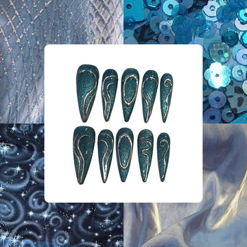 Cyber Blue Acrylic Stiletto Press On Nail