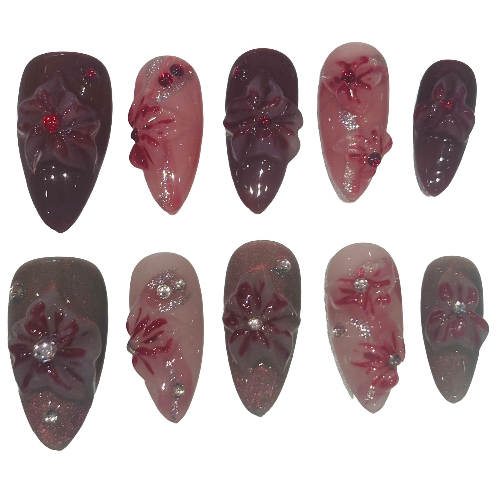 Floral Tea Acrylic Almond press On Nail - MaYonail Store
