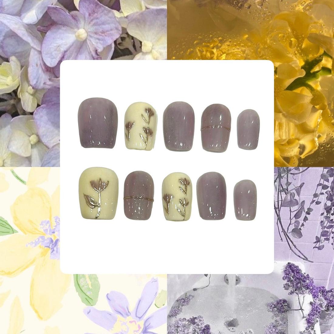 Lilac Garden Acrylic Square Press On Nail - MaYonail Store