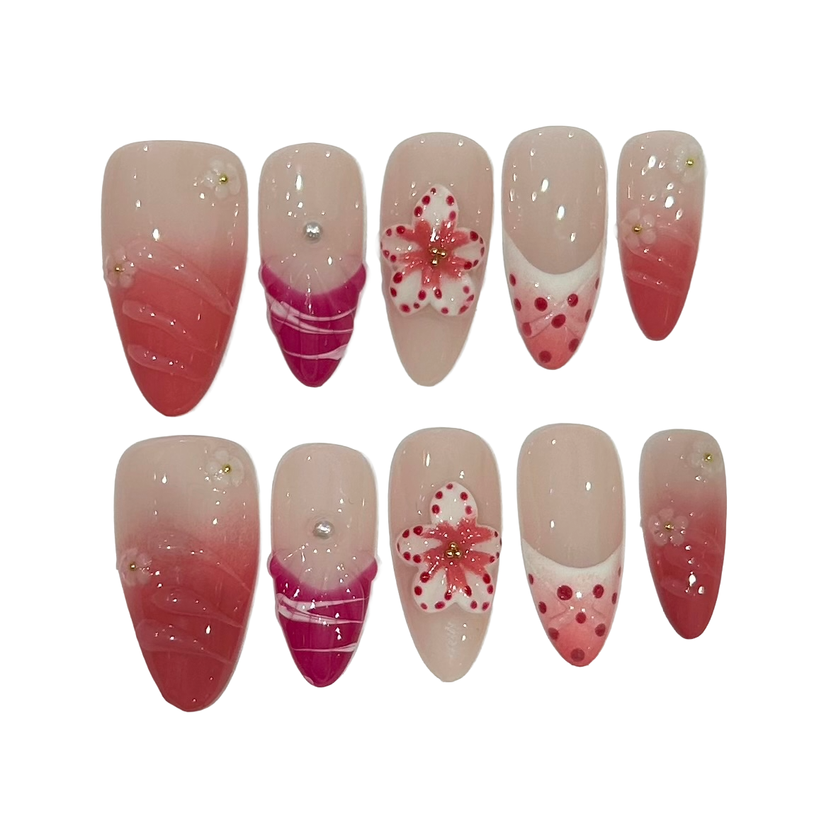Vibrant Summer Acrylic Almond Press On Nail - MaYonail Store