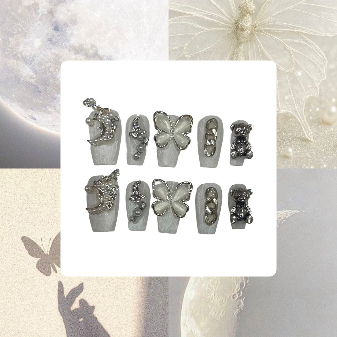 Butterfly Snow Acrylic Coffin Press On Nail L43 - MaYonail Store