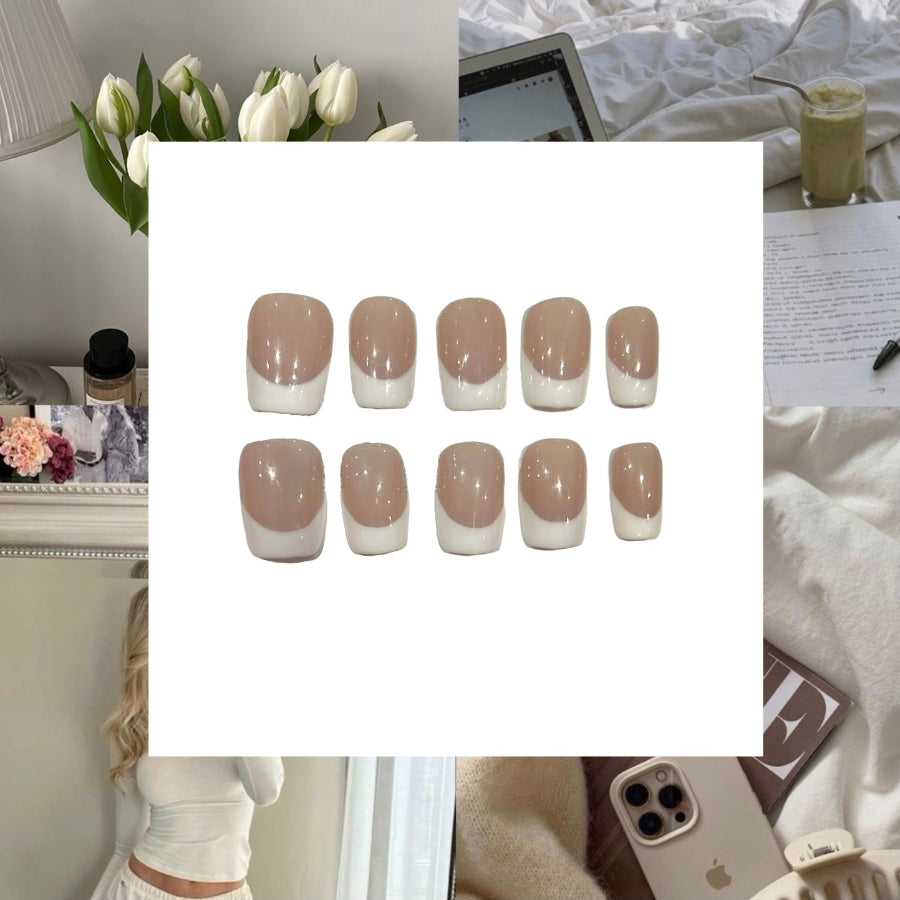 White French Tip Acrylic Almond/Square Press On Nail - MaYonail Store