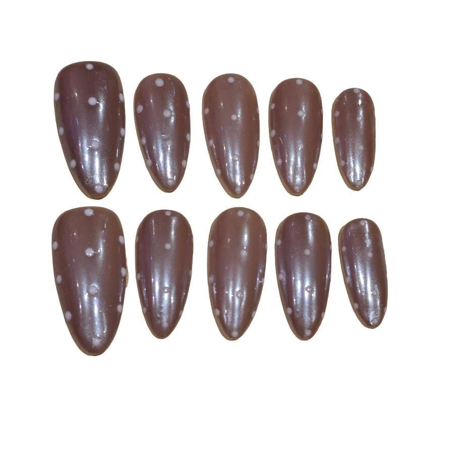 Champagne Polka Dot Acrylic Almond Press On Nail - MaYonail Store