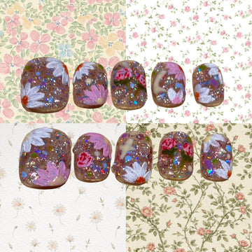 Summer Floral Acrylic Square Press On Nail