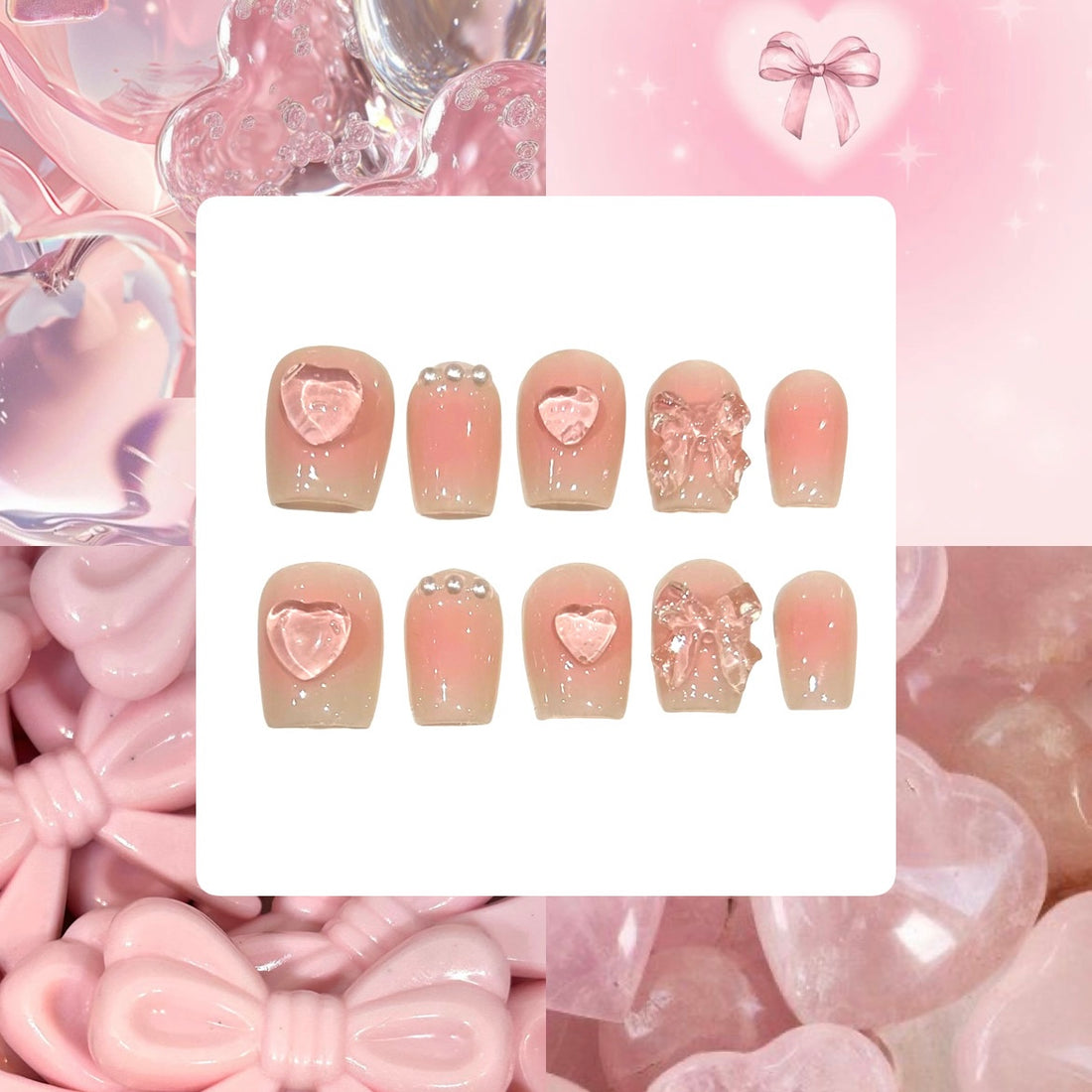 Glass Heart Acrylic Square Press On Nail - MaYonail Store