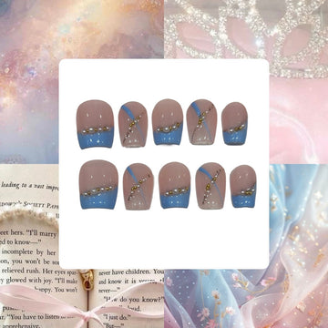 Classy Blue French Tip Acrylic Square Press On Nail