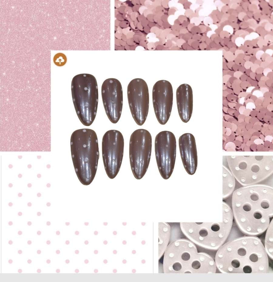 Champagne Polka Dot Acrylic Almond Press On Nail - MaYonail Store