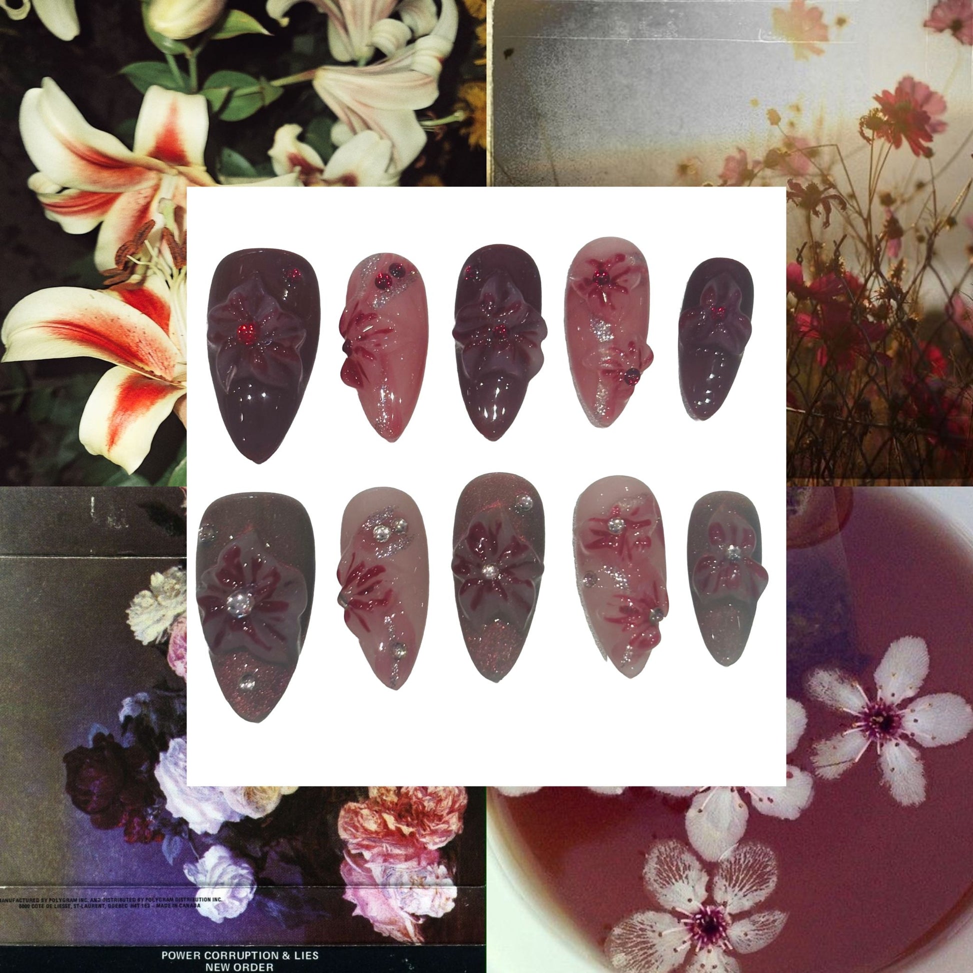 Floral Tea Acrylic Almond press On Nail - MaYonail Store