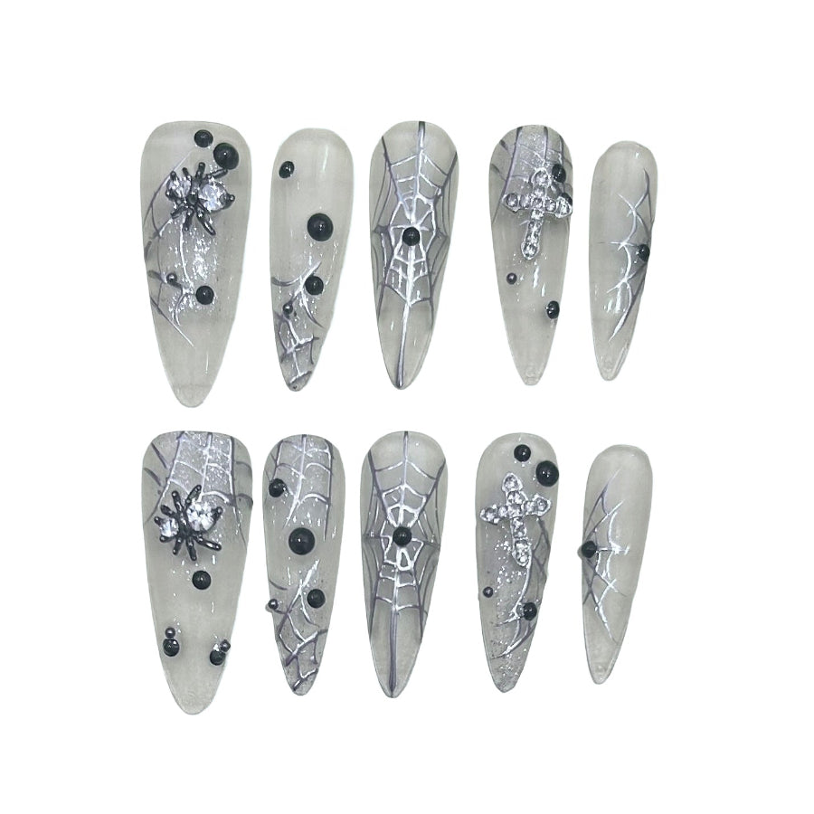 Icy Web Acrylic Stiletto Press On Nail - MaYonail Store