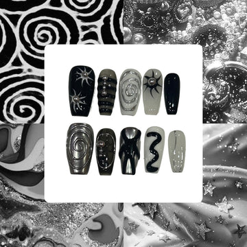 Swirled Sun Acrylic Coffin Press On Nail