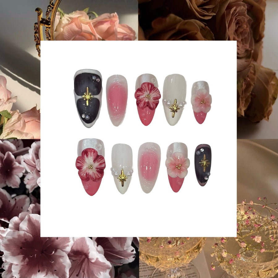 Vintage Lily Acrylic Almond Press On Nail - MaYonail Store