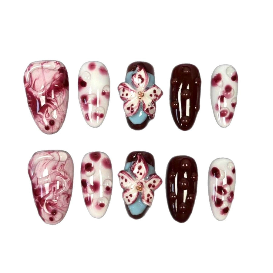 Dark Fantasy Flower Acrylic Almond Press On Nail - MaYonail Store