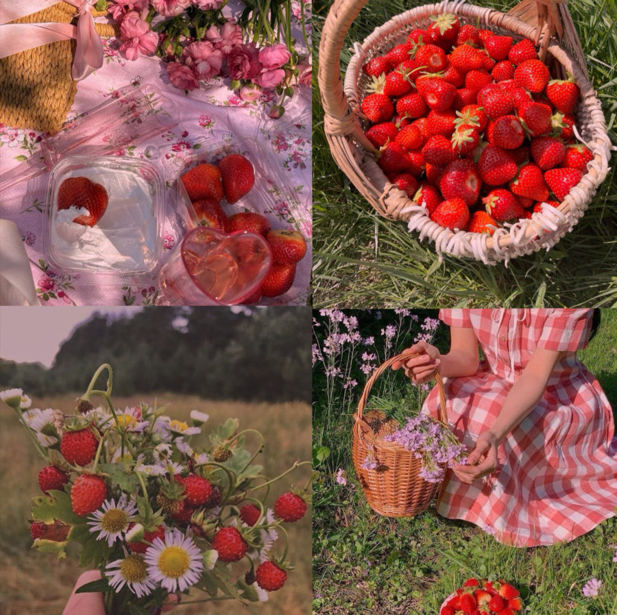 Strawberry Flower Acrylic Oval Press On Nail - MaYonail Store