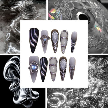 Metallic Galaxy Acrylic Stiletto press On Nail L22