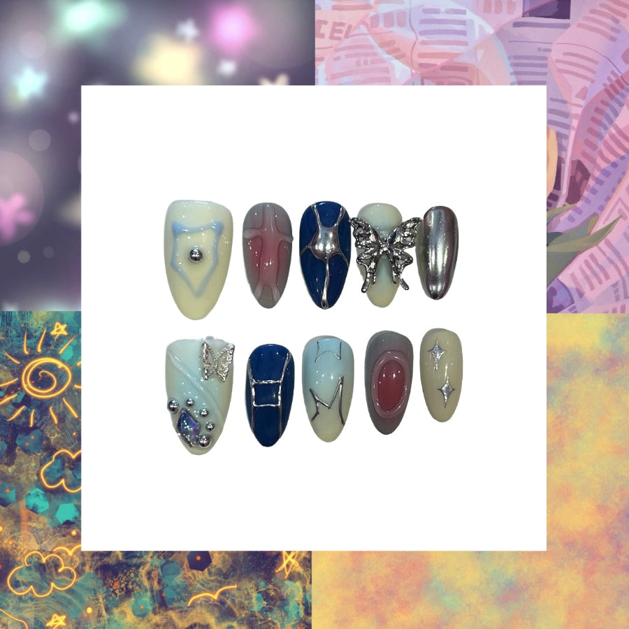 Retro Butterfly Acrylic Almond Press On Nail - MaYonail Store