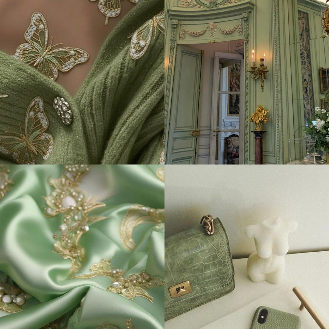 Sage French Tip Acrylic Square Press On Nail