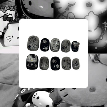 Monochrome Hello Kitty Acrylic Square Press On Nail