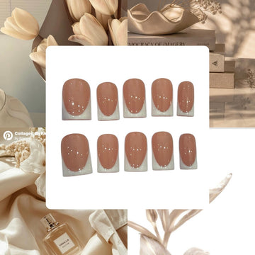 White French Tips Acrylic Square press On Nail L79