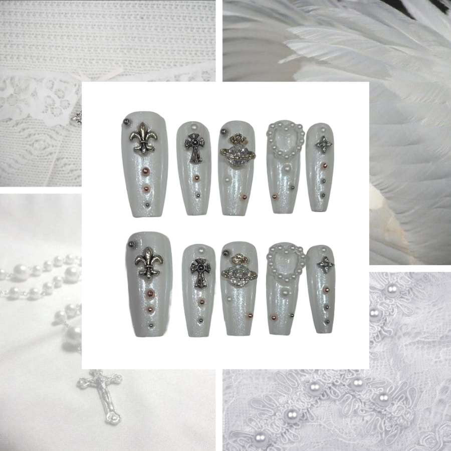 Pearl Glam Acrylic Coffin Press On Nail - MaYonail Store