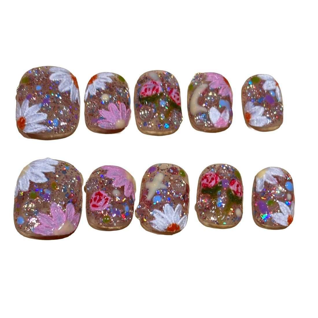 Summer Floral Acrylic Square Press On Nail