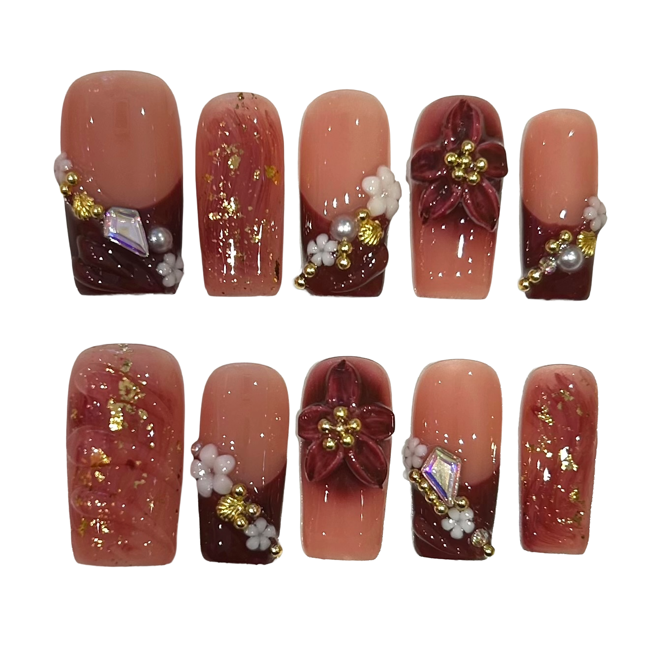 Exquisite Red Acrylic Square Press On Nail - MaYonail Store