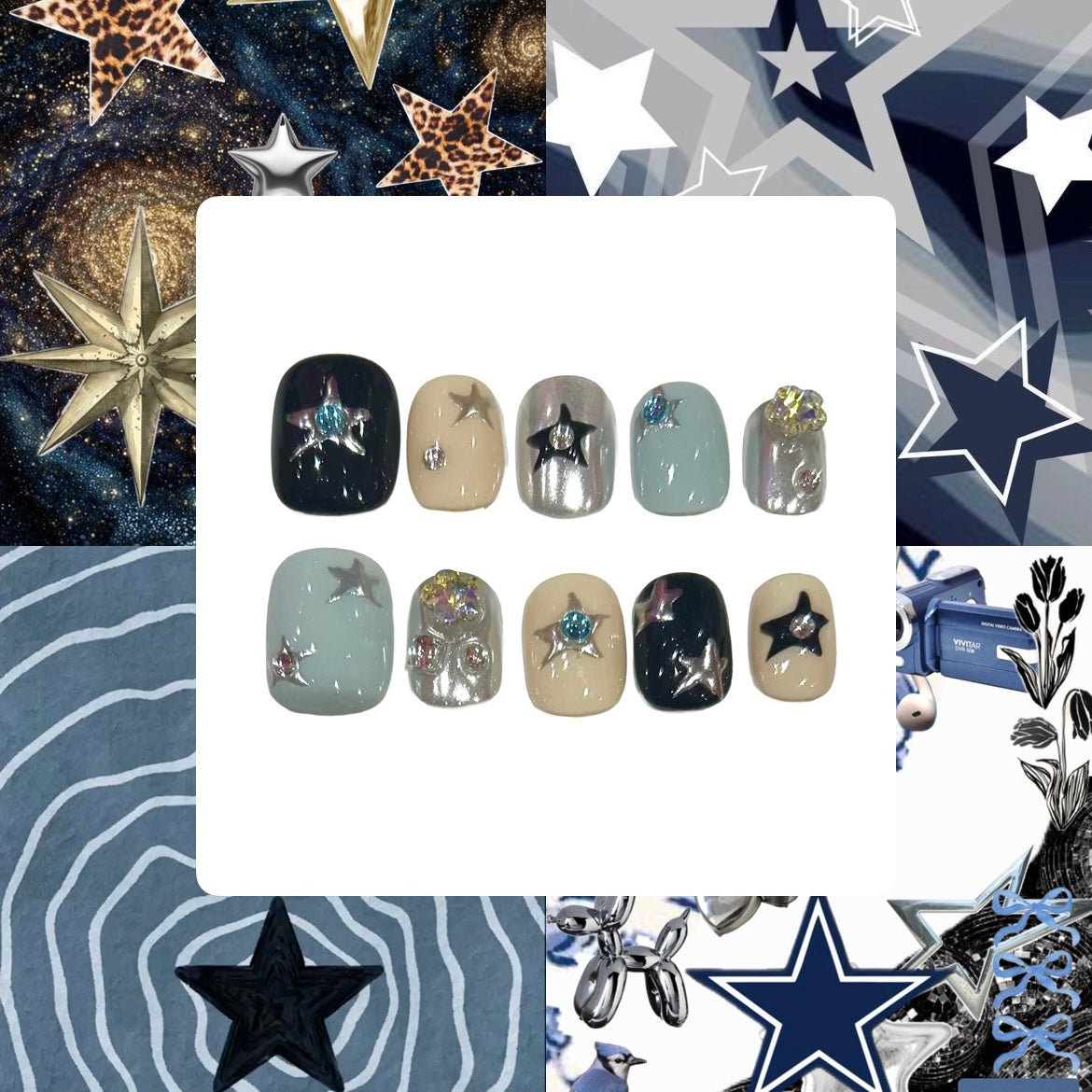 Retro Star Acrylic Square Press On Nail - MaYonail Store