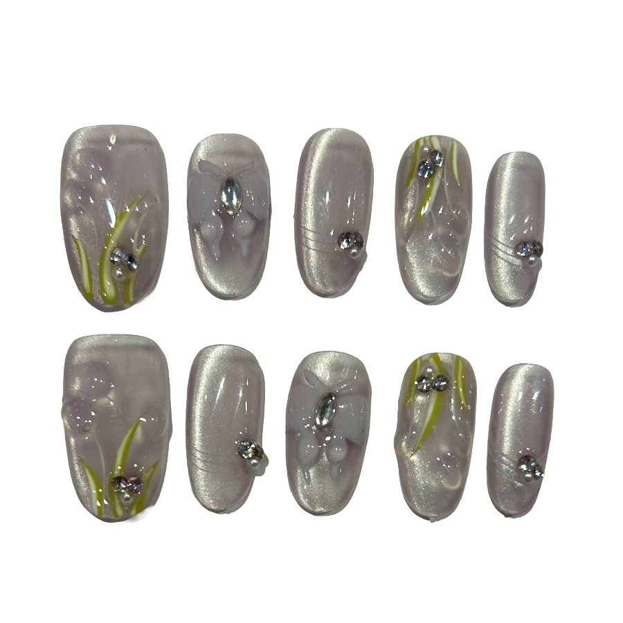 Lavender Garden Acrylic Round Press On Nail - MaYonail Store