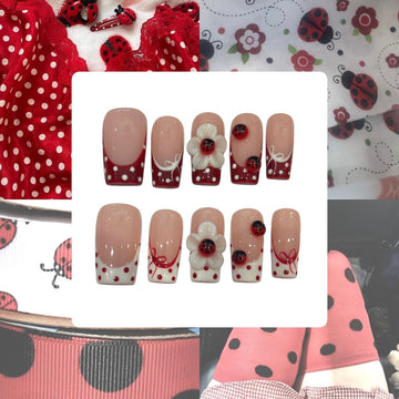 Ladybug Polka Acrylic Square press On Nail L13