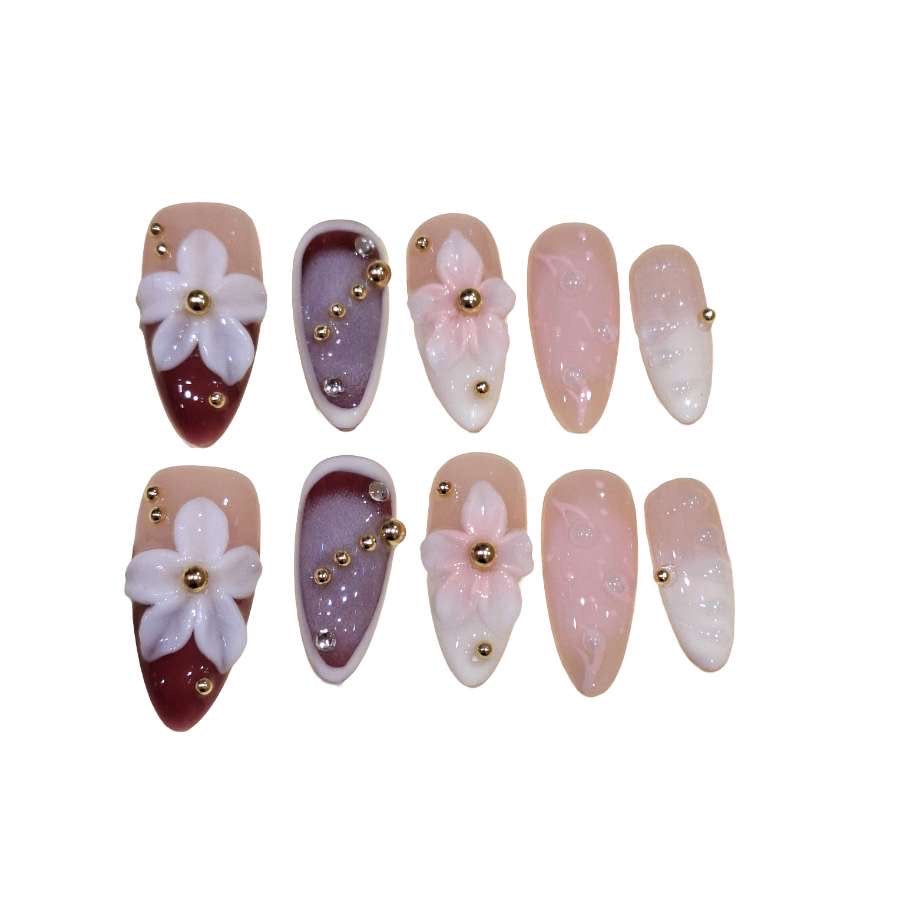 Lilac Flower Acrylic Almond Press On Nail