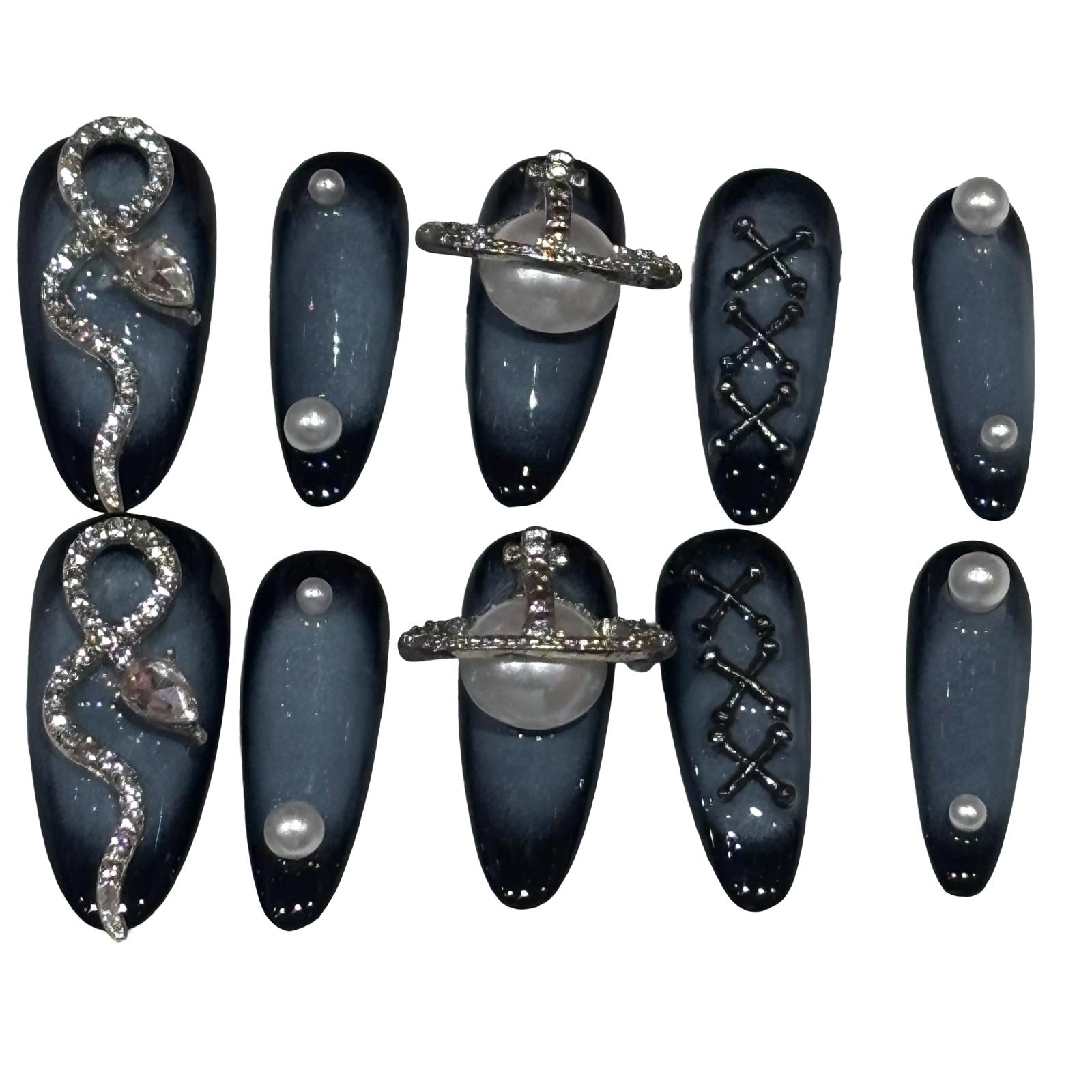 Blue Westwood Serpent Acrylic Almond Press On Nail - MaYonail Store