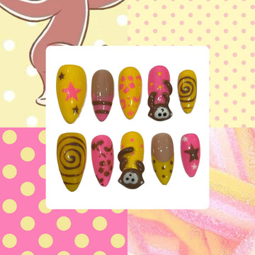 Cheeky Monkey Acrylic Almond Press On Nail L357
