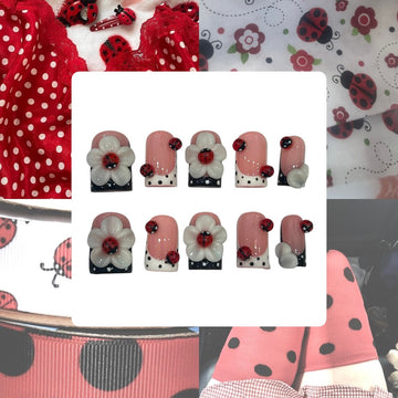 Ladybug Polka Acrylic Square press On Nail L120
