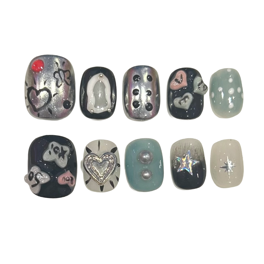 Retro Heartbeat Acrylic Square Press On Nail - MaYonail Store