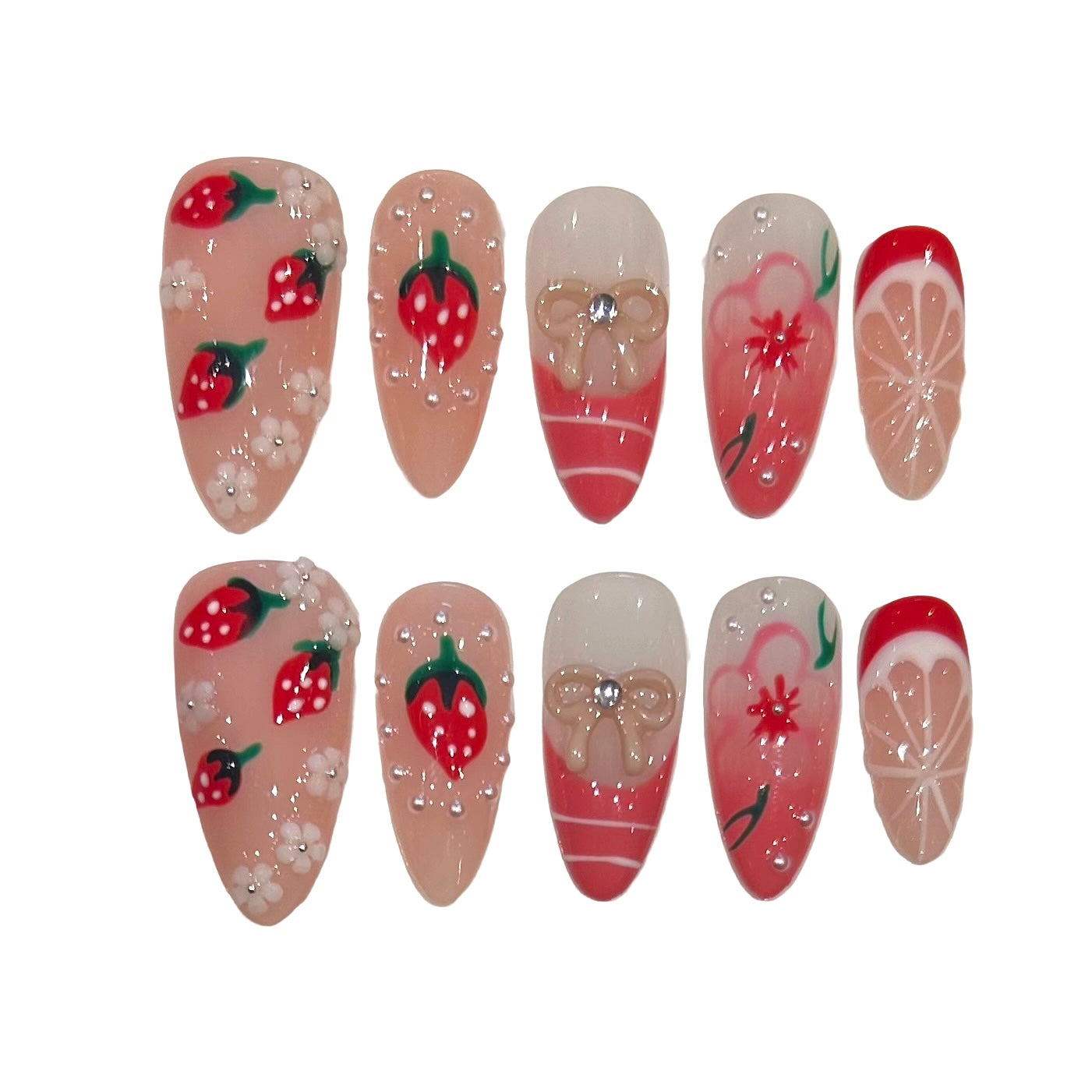 Strawberry Cake Acrylic Almond Press On Nail - MaYonail Store
