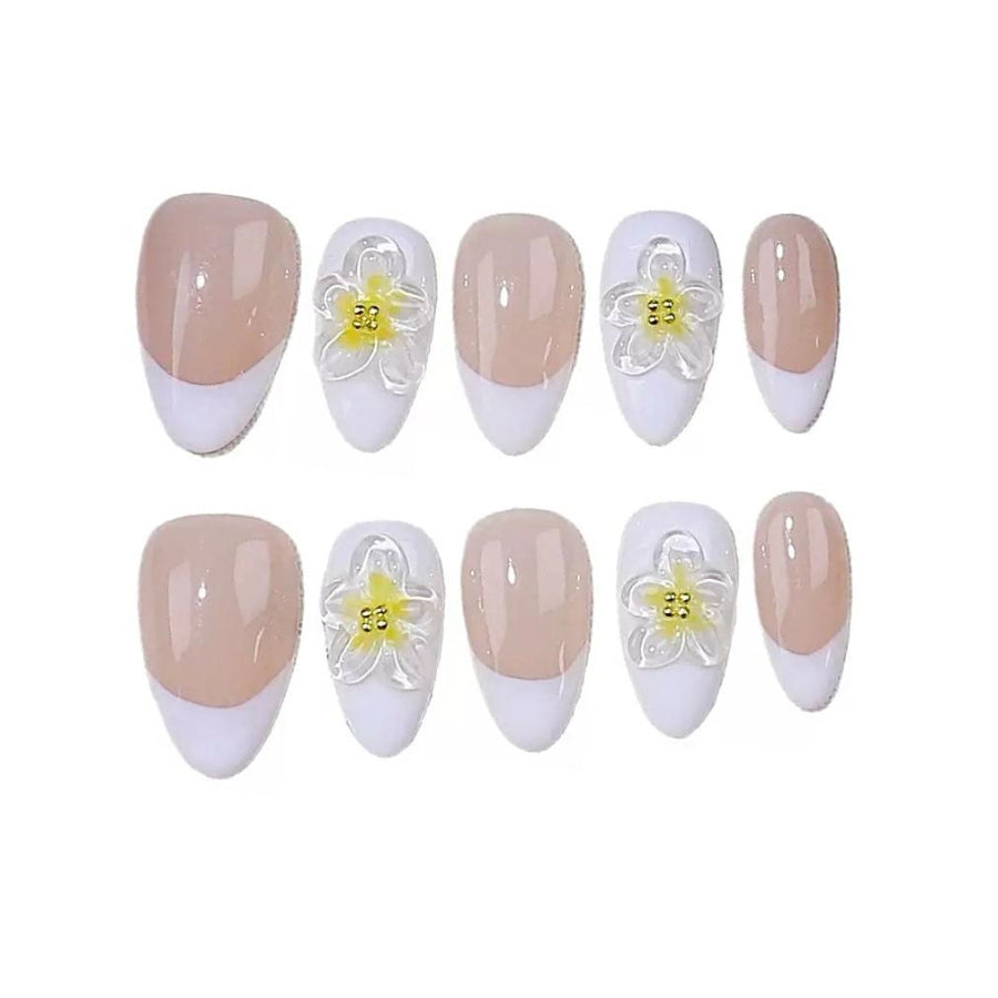 Daisy French Acrylic Almond Press On Nail - MaYonail Store