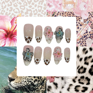 Tropical Leopard Acrylic Almond Press On Nail - MaYonail Store