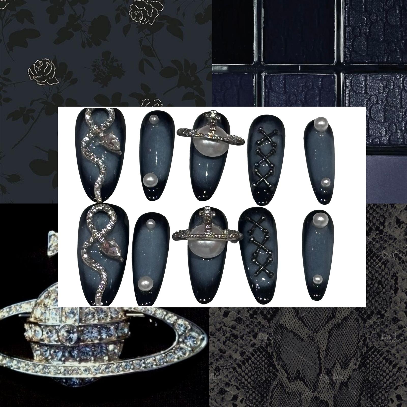 Blue Westwood Serpent Acrylic Almond Press On Nail - MaYonail Store