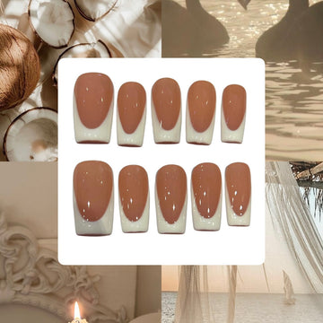 Long French Tip Acrylic Square press On Nail L90