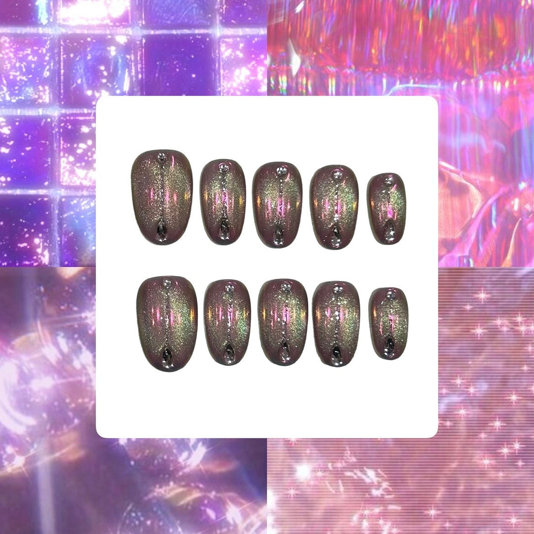 Pink Holographic Acrylic Oval Press On Nail - MaYonail Store