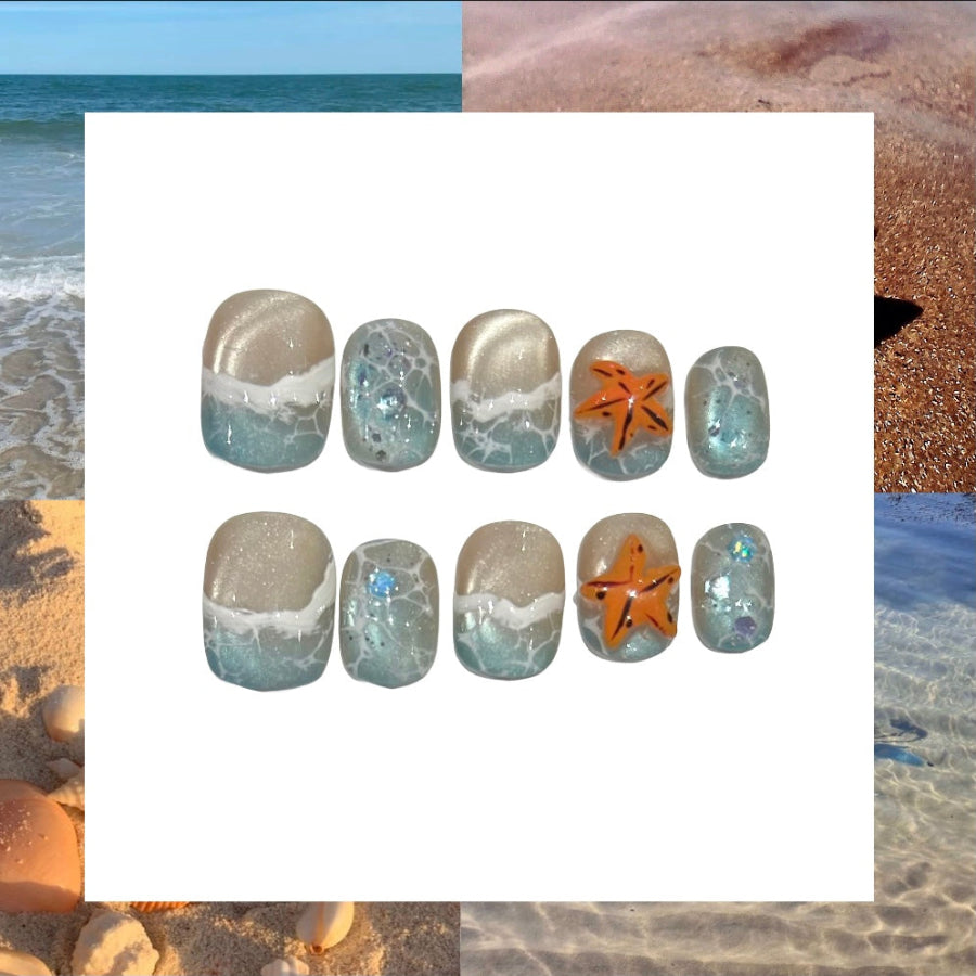 Carribean Waves Acrylic Square Press On Nail - MaYonail Store