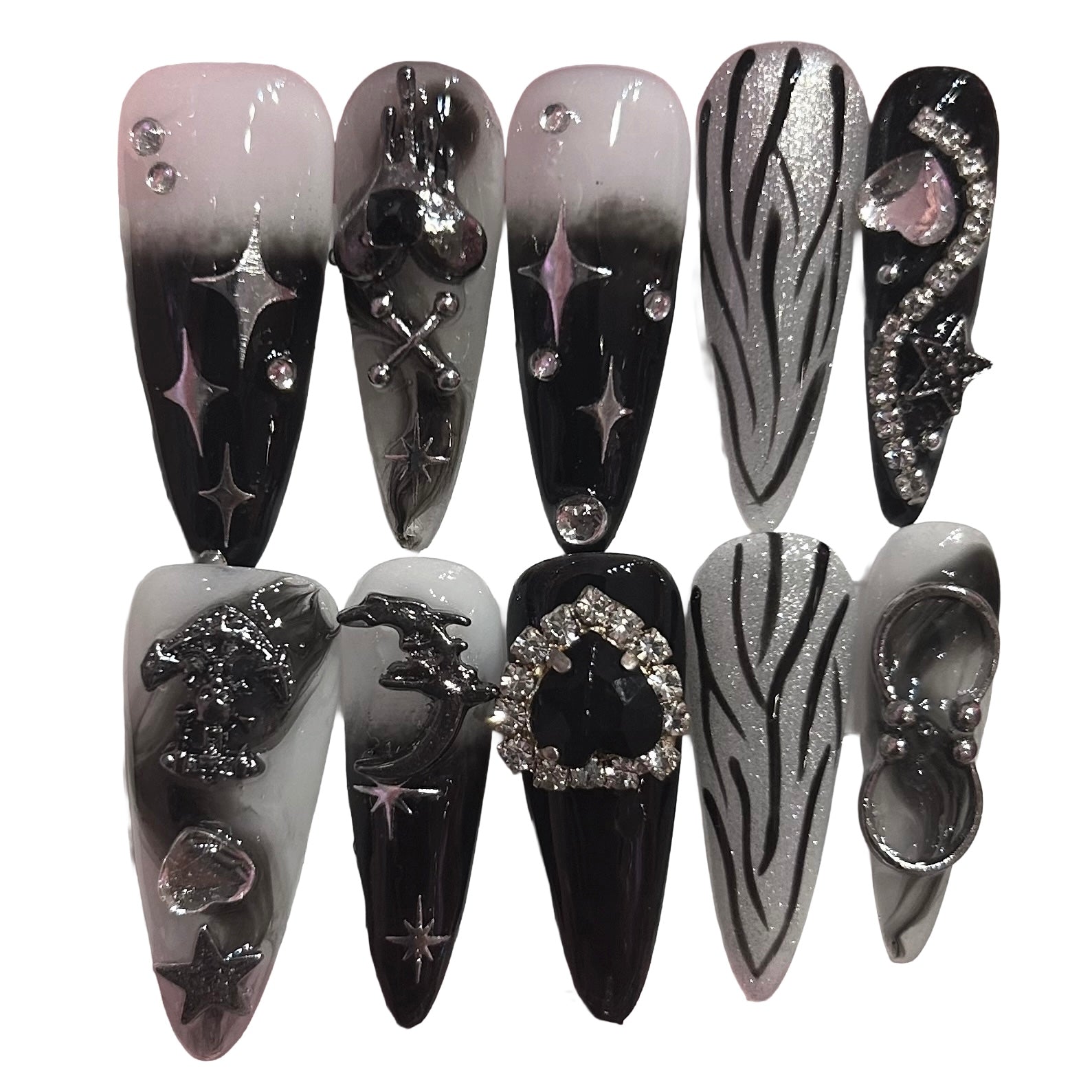 Celestial Goth Stiletto Acrylic Press On Nail - MaYonail Store