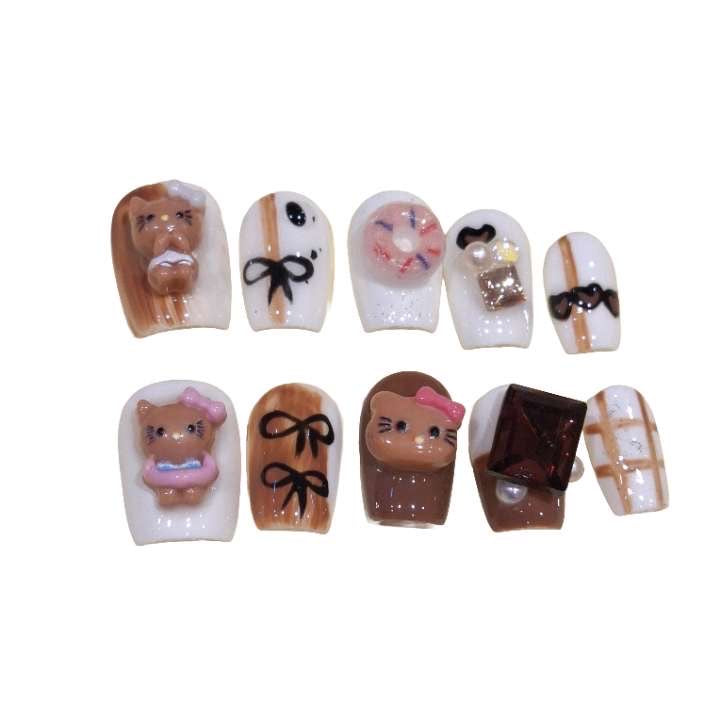 Chocolate Hello Kitty Acrylic Square Press On Nail