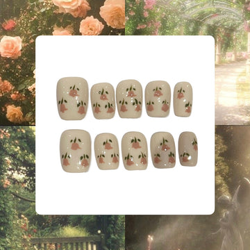 Cottage Roses Acrylic Square Press On Nail