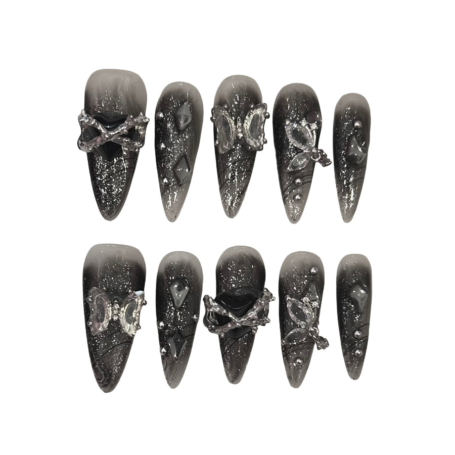 Crystal Butterfly Stiletto Acrylic Press On Nail - MaYonail Store