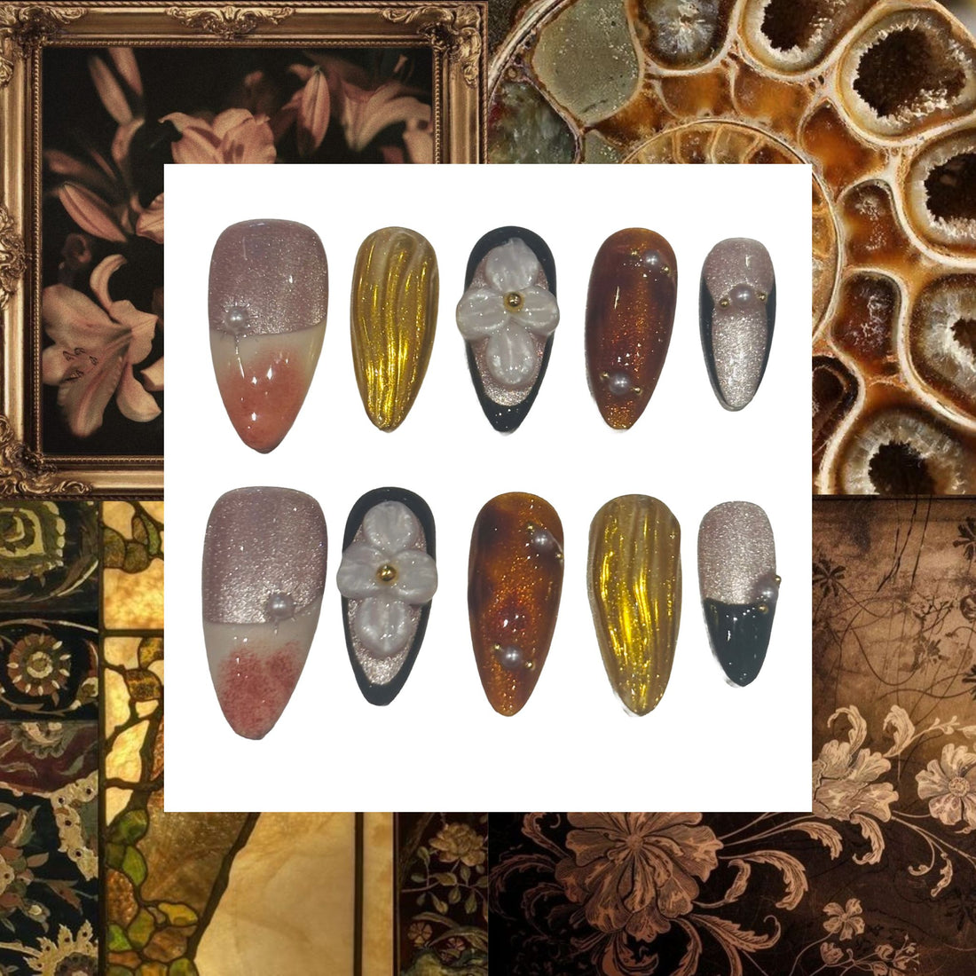 Floral History Acrylic Almond press On Nail - MaYonail Store