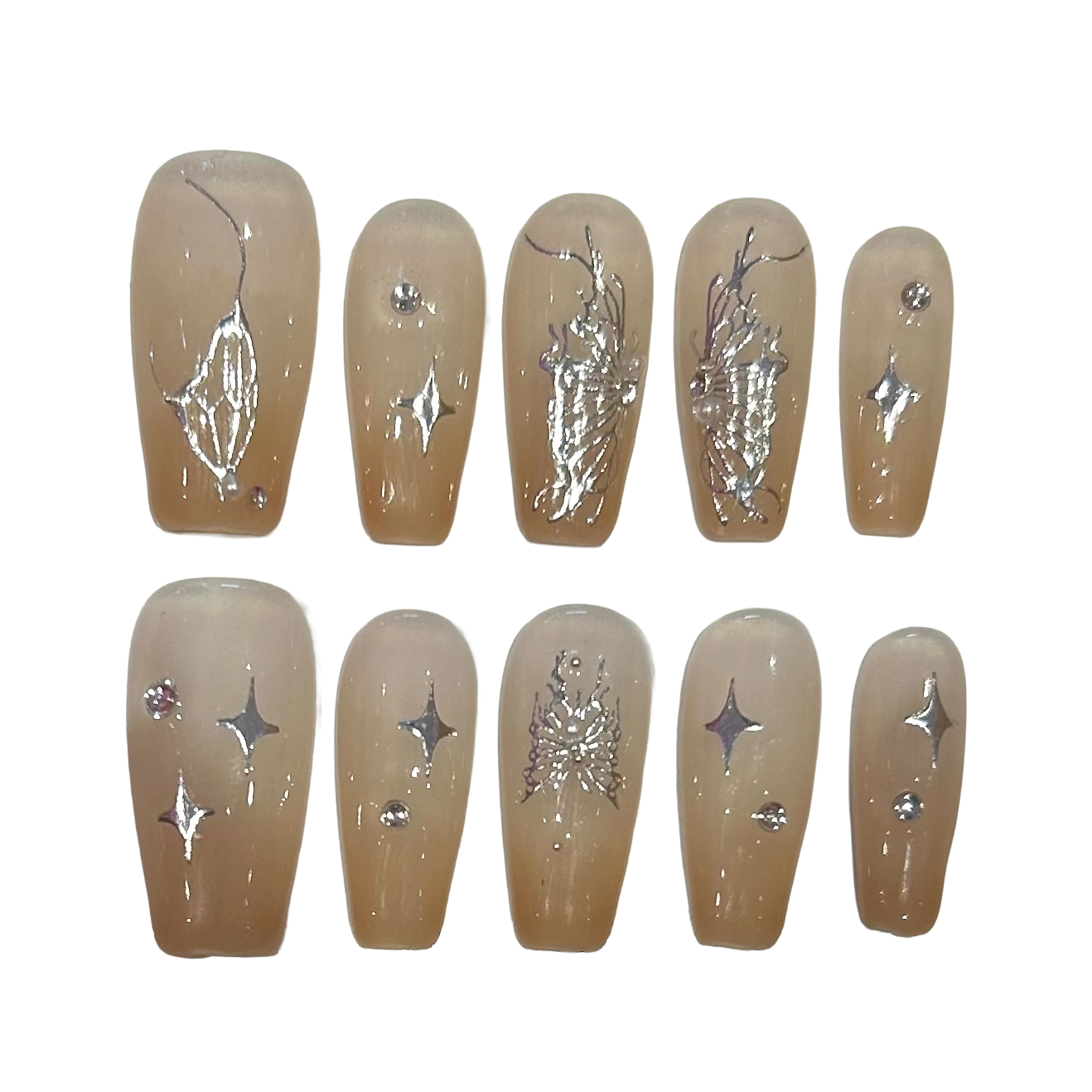 Peachy Butterfly Acrylic Coffin Press On Nail - MaYonail Store