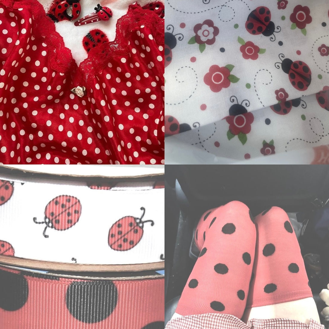 Ladybug Polka Acrylic Square press On Nail L120