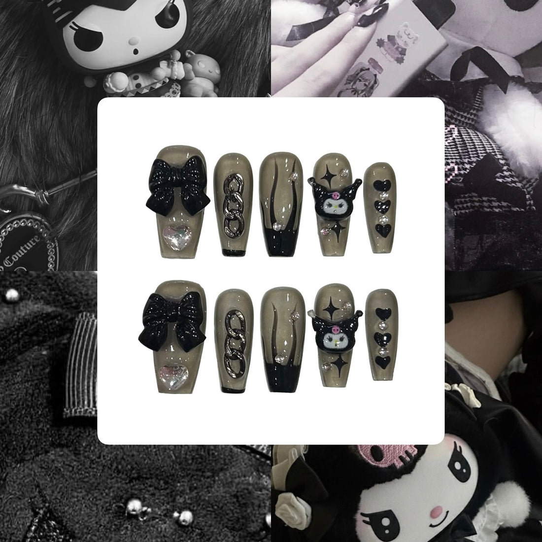 Kuromi Bow Acrylic Coffin Press On Nail - MaYonail Store