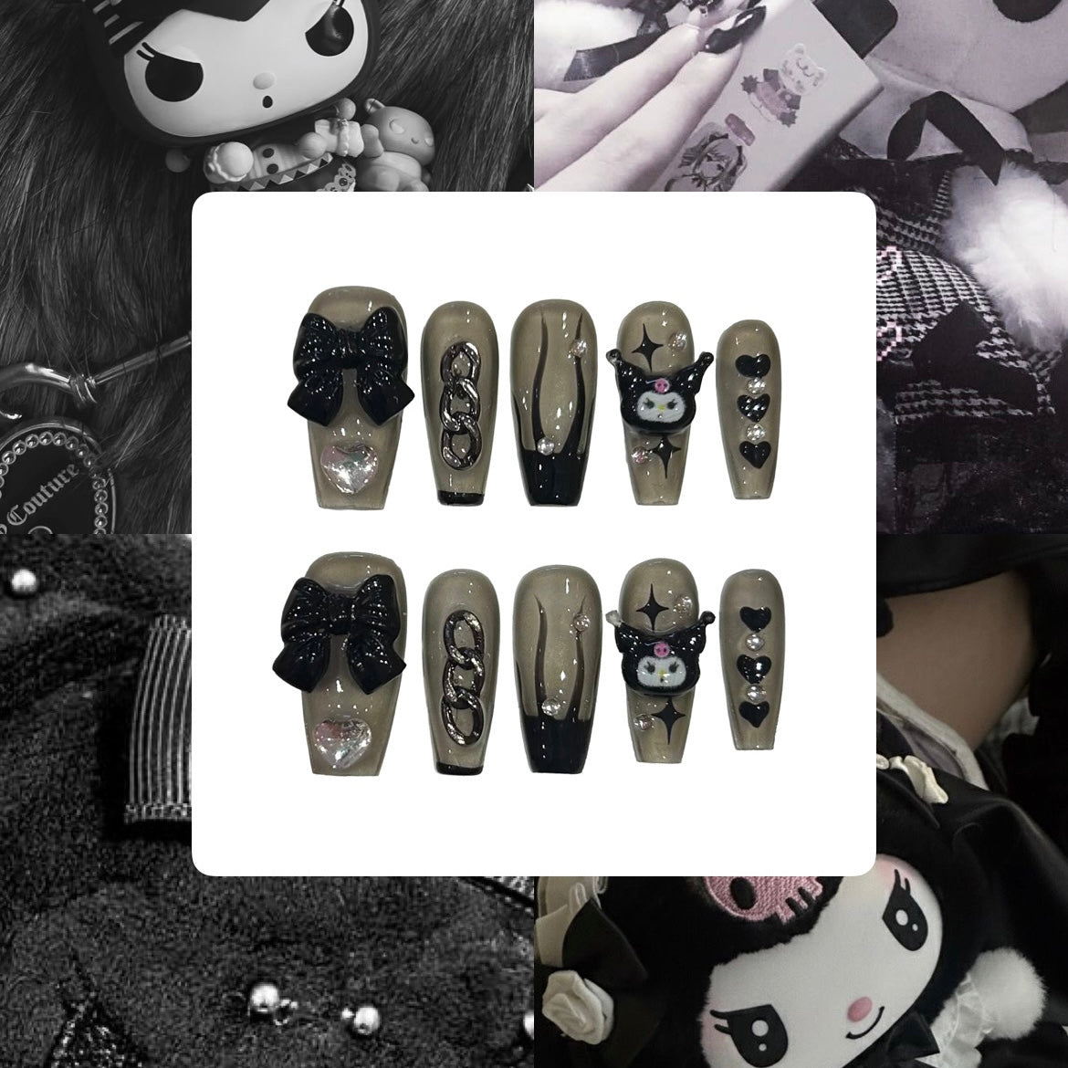 Kuromi Bow Acrylic Coffin Press On Nail - MaYonail Store